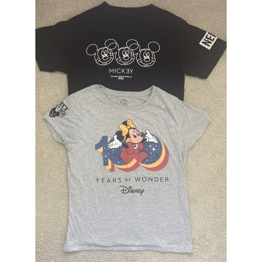 Women's Lot of 2 Disney Tee Shirts Minnie Mickey Mouse Black Gray Neff Sz Small